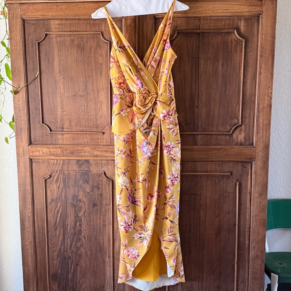 Express Floral Yellow Wrap Dress